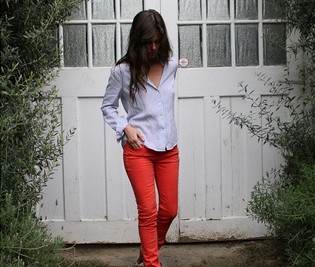red pants oxford shirt